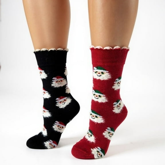 Women's Christmas Crew Socks 2-Pack – Colorful Holiday Winter Socks, Reindeer & Snowflake Designs