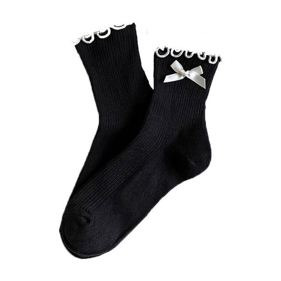 Women's Crew Socks with Bow Ruffled Socks Stretchy Fit Soft Breathable Daily Socks