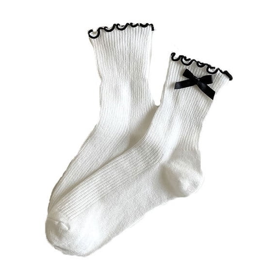 Women's Crew Socks with Bow Ruffled Socks Stretchy Fit Soft Breathable Daily Socks