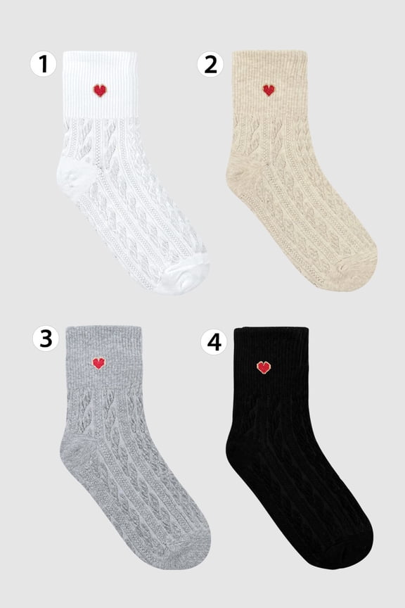Women's Crew Twisted Heart Socks-4 Pairs Set