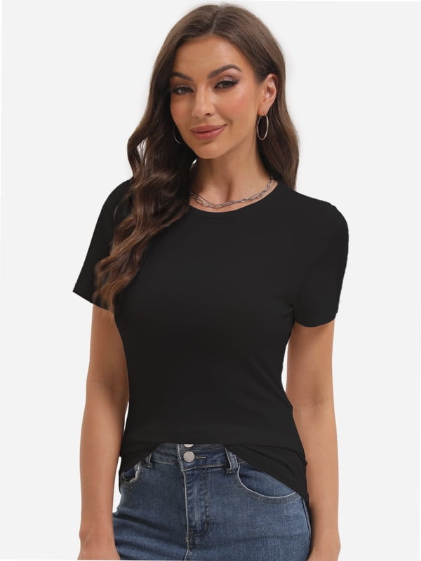 Women's Crew neck Short Sleeve Slim Fit T-Shirt Summer Casual Basic Tee ...