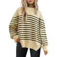 thumbnail image 1 of Women's Crewneck Batwing Long Sleeve Sweaters 2023 Fall Oversized Ribbed Knit Side Slit Pullover Tops, 1 of 12