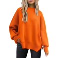 thumbnail image 1 of Women's Crewneck Batwing Long Sleeve Sweaters 2023 Fall Oversized Ribbed Knit Side Slit Pullover Tops, 1 of 13
