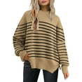 thumbnail image 1 of Women's Crewneck Batwing Long Sleeve Sweaters 2023 Fall Oversized Ribbed Knit Side Slit Pullover Tops, 1 of 12