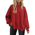 thumbnail image 1 of Women's Crewneck Batwing Long Sleeve Sweaters Fall Oversized Ribbed Knit Side Slit Pullover Tops, 1 of 8