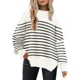 thumbnail image 1 of Women's Crewneck Batwing Long Sleeve Sweaters Fall Oversized Ribbed Knit Side Slit Pullover Tops, 1 of 6