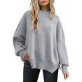 thumbnail image 1 of Women's Crewneck Batwing Long Sleeve Sweaters Fall Oversized Ribbed Knit Side Slit Pullover Tops, 1 of 8