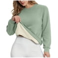 thumbnail image 1 of Women's Crewneck Fleece Lined Sweatshirt Heavyweight Fuzzy Sherpa Pullover Winter Shirt Warm Sweaters Long Sleeve Tops, 1 of 5