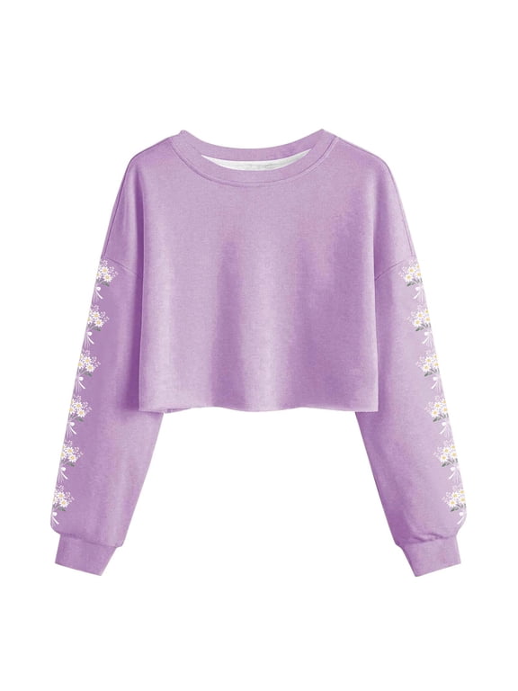 Women's Crewneck Graphic Sweatshirt Y2k Daisy Long Sleeve Cropped Pullover Cute Beach Casual Top