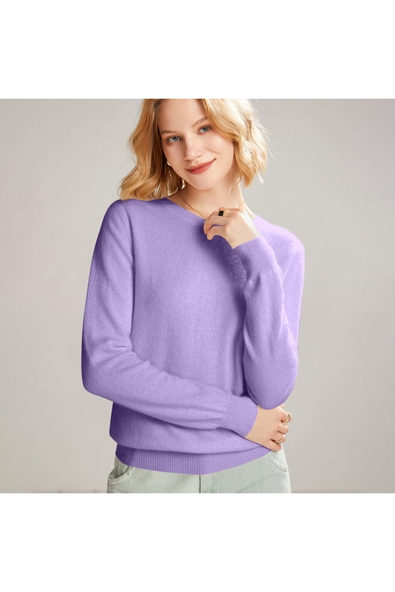 Women's Crewneck Knit Sweater, Long Sleeve Soft Lightweight Pullover, Loose Fit Casual Basic Tops for Fall Spring