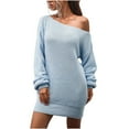thumbnail image 1 of Women's Crewneck Long Sleeve Mini Sweater Dress Fall Winter Casual Loose Fit Knit Pullover Jumper Sweaters Tops, 1 of 7