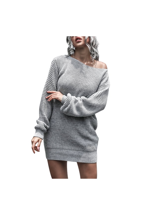 Women's Crewneck Long Sleeve Mini Sweater Dress Fall Winter Casual Loose Fit Knit Pullover Jumper Sweaters Tops