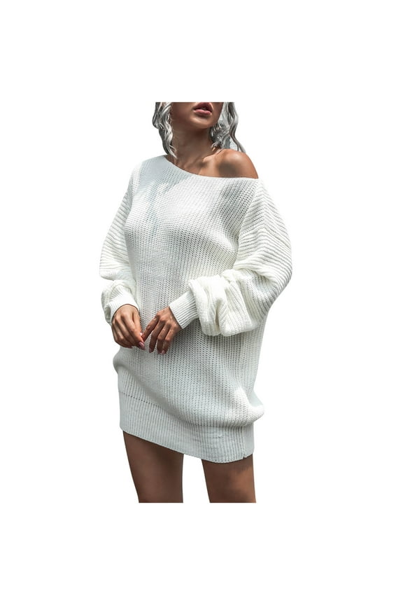 Women's Crewneck Long Sleeve Mini Sweater Dress Fall Winter Casual Loose Fit Knit Pullover Jumper Sweaters Tops