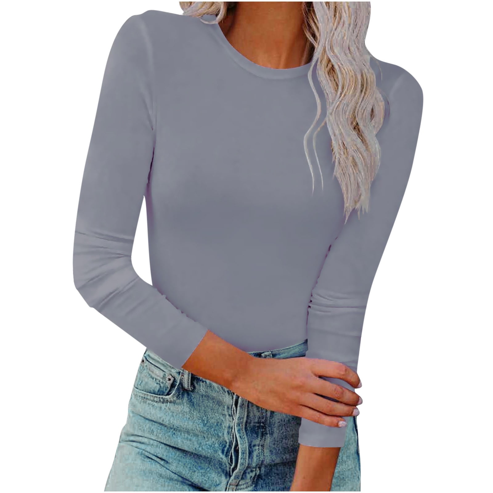 PRIMODA Women's Crew Neck Long Sleeve Shirts Basic Loose Fit Layering Tops  : : Clothing, Shoes & Accessories