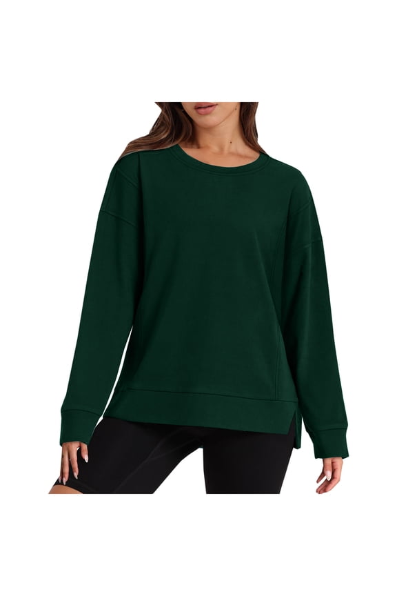 Women's Crewneck Oversized Sweatshirt Casual Loose Drop Shoulder Side Slit Sweatshirts Tops Fall Clothing