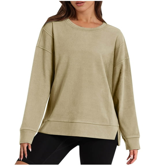 Women's Crewneck Oversized Sweatshirt Casual Loose Drop Shoulder Side Slit Sweatshirts Tops Fall Clothing