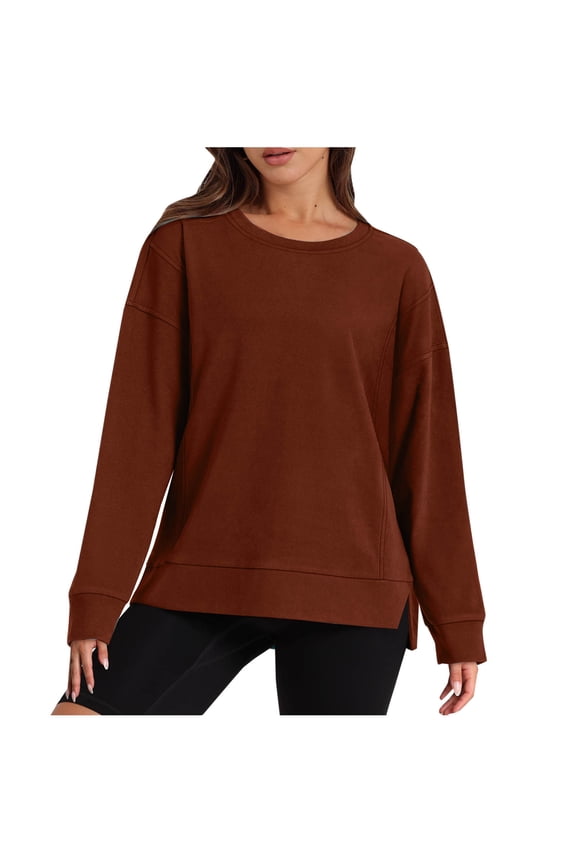 Women's Crewneck Oversized Sweatshirt Casual Loose Drop Shoulder Side Slit Sweatshirts Tops Fall Clothing
