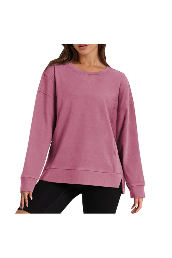 Women's Crewneck Oversized Sweatshirt Casual Loose Drop Shoulder Side Slit Sweatshirts Tops Fall Clothing