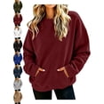 thumbnail image 1 of Women's Crewneck Oversized Sweatshirt Pullover Long Sleeve Kangaroo Pocket Basic Casual Everyday Fall Winter Top, 1 of 7
