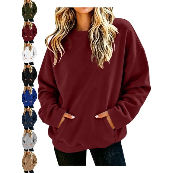 Women's Crewneck Oversized Sweatshirt Pullover Long Sleeve Kangaroo Pocket Basic Casual Everyday Fall Winter Top
