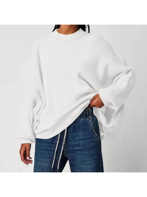 Women's Crewneck Pullover Long Sleeved Round Neck Knitted Sweater Pullover Sweater Classic Essential Round Neck Knit for Women
