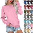 thumbnail image 1 of Women's Crewneck Pullover Sweatshirt Long Sleeve Solid Color Casual Top with Kangaroo Pocket Relaxed Fit No Hood Basic Long Sleeve Pocket Relaxed Fit Casual Pullover Tops Jumper for Fall and Winter, 1 of 5