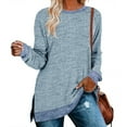thumbnail image 1 of Women's Crewneck Pullovers Color Block Long Sleeve Side Split Tunic Tops, 1 of 2