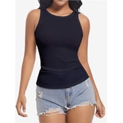 Women's Crewneck Racerback Ribbed Tank Tops Summer Basic High Neck Sleeveless Slim Fit Crop Tops