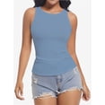 thumbnail image 1 of Women's Crewneck Racerback Ribbed Tank Tops Summer Basic High Neck Sleeveless Slim Fit Crop Tops, 1 of 4