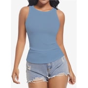 Women's Crewneck Racerback Ribbed Tank Tops Summer Basic High Neck Sleeveless Slim Fit Crop Tops