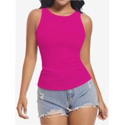 Women's Crewneck Racerback Ribbed Tank Tops Summer Basic High Neck Sleeveless Slim Fit Crop Tops