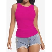Women's Crewneck Racerback Ribbed Tank Tops Summer Basic High Neck Sleeveless Slim Fit Crop Tops