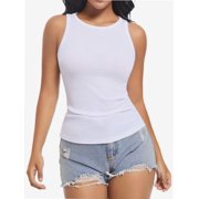 Women's Crewneck Racerback Ribbed Tank Tops Summer Basic High Neck Sleeveless Slim Fit Crop Tops