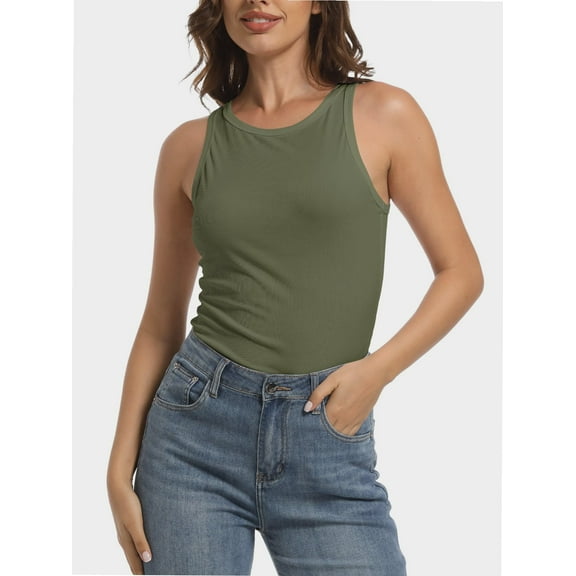 Women’s Ribbed Crop Tank Top – Crew Neck, Racerback, Sleeveless, Slim Fit, Summer Basic Size S-XL