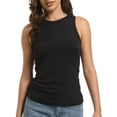thumbnail image 1 of Women's Crewneck Racerback Ribbed Tank Tops Summer Basic High Neck Sleeveless Slim Fit Crop Tops, 1 of 6