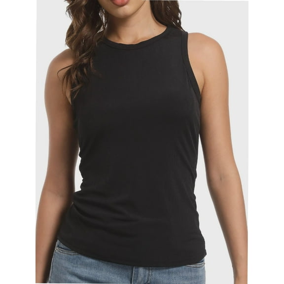 Women's Crewneck Racerback Ribbed Tank Tops Summer Basic High Neck Sleeveless Slim Fit Crop Tops
