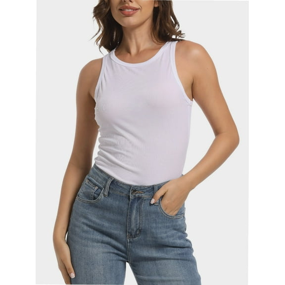 Women’s Ribbed Crop Tank Top – Crew Neck, Racerback, Sleeveless, Slim Fit, Summer Basic Size S-XL