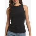 thumbnail image 1 of Women's Crewneck Racerback Ribbed Tank Tops Summer Basic High Neck Sleeveless Slim Fit Crop Tops, 1 of 6
