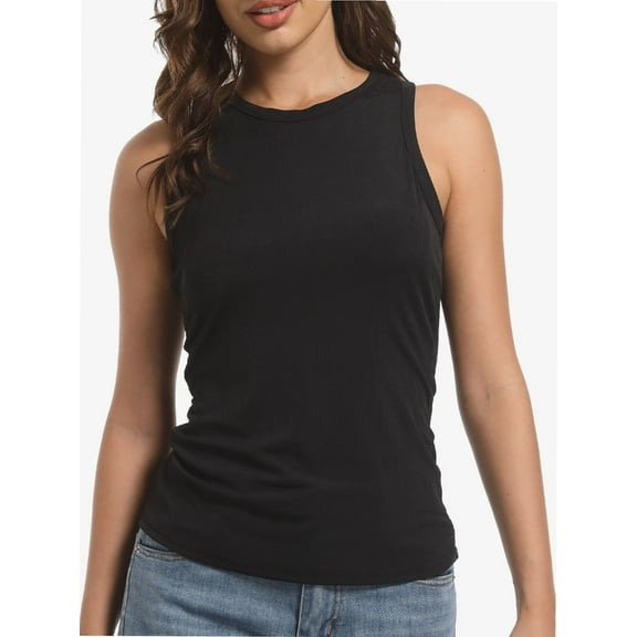 Women's Crewneck Racerback Ribbed Tank Tops Summer Basic High Neck Sleeveless Slim Fit Crop Tops
