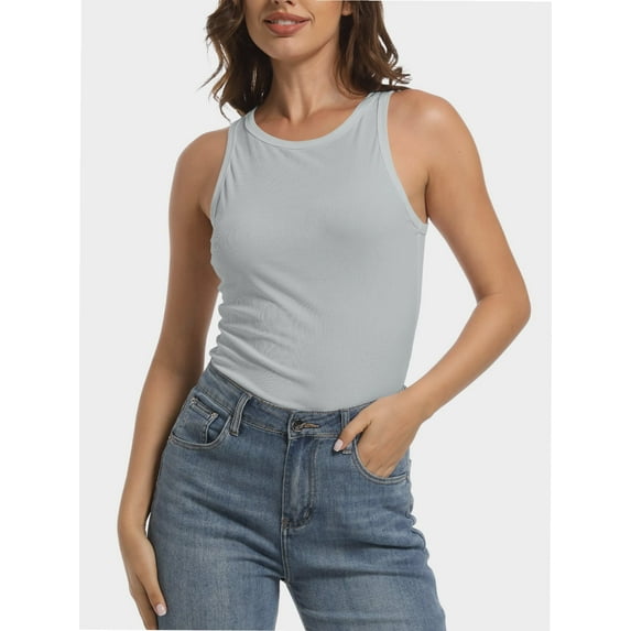 Women’s Ribbed Crop Tank Top – Crew Neck, Racerback, Sleeveless, Slim Fit, Summer Basic Size S-XL