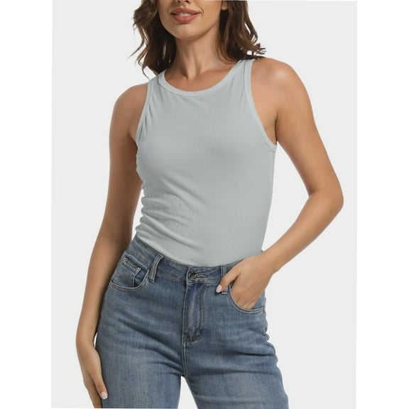 Women’s Ribbed Crop Tank Top – Crew Neck, Racerback, Sleeveless, Slim Fit, Summer Basic Size S-XL