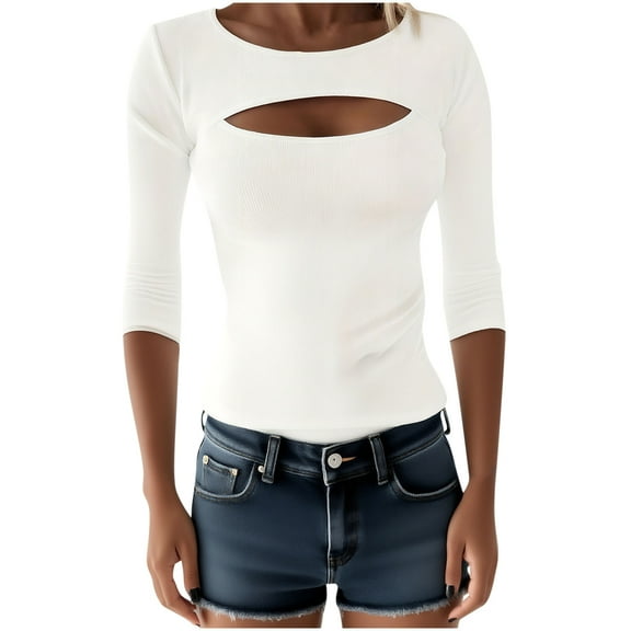 Women's Crewneck Ribbed Knit Cut Out Long Sleeve Bodysuit Leotard Top Jumpsuit White XL