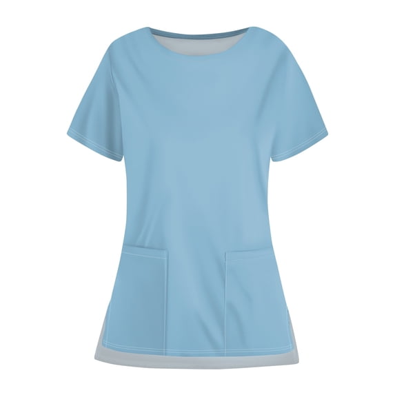 Women's Crewneck Scrub Top – Soft Stretch Breathable Fabric with Multiple Pockets for Work Light Blue 2XL
