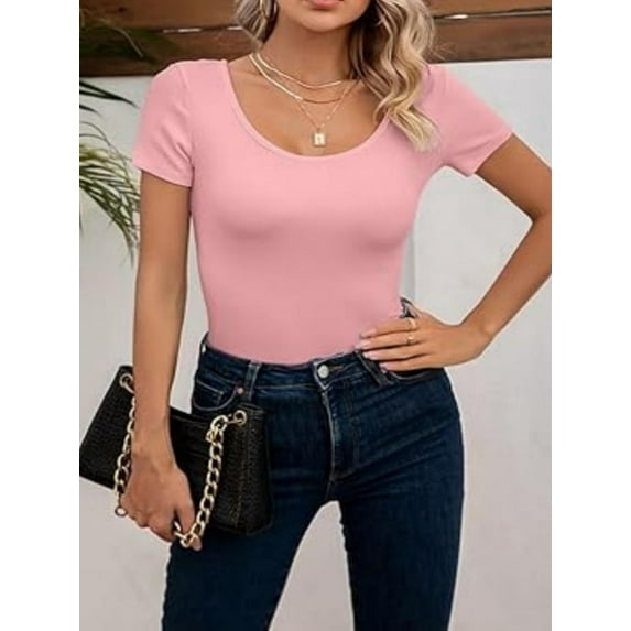 Women's Crewneck Short Sleeve Slim Fit T-Shirt Summer Casual Basic Tee Tops