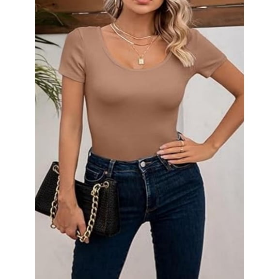 Women's Crewneck Short Sleeve Slim Fit T-Shirt Summer Casual Basic Tee Tops