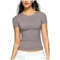 thumbnail image 1 of Women's Crewneck Slim Fitted T-Shirt Solid Color Basic Short Sleeve Crop Tops Summer Y2k Going Out Tees, 1 of 3