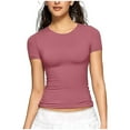thumbnail image 1 of Women's Crewneck Slim Fitted T-Shirt Solid Color Basic Short Sleeve Crop Tops Summer Y2k Going Out Tees, 1 of 3