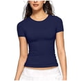 thumbnail image 1 of Women's Crewneck Slim Fitted T-Shirt Solid Color Basic Short Sleeve Crop Tops Summer Y2k Going Out Tees, 1 of 3