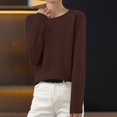 thumbnail image 1 of Women's Crewneck Sweater, Soft Knit Pullover, Loose Fit Plus Size Top, Long Sleeve Everyday Basic, Solid Color Casual Shirt, Lightweight Loungewear, Versatile Layering Piece Coffee M, 1 of 10