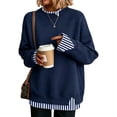 thumbnail image 1 of Women's Crewneck Sweatshirt Layered Hem Pullover Top with Ribbed Cuffs Slouchy Street Style Sweatshirts, L, 1 of 4